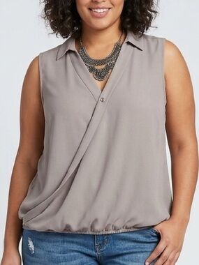 😍SHOW SPECIAL RW & CO Putty Crossover Front Elastic Waist Blouse XL